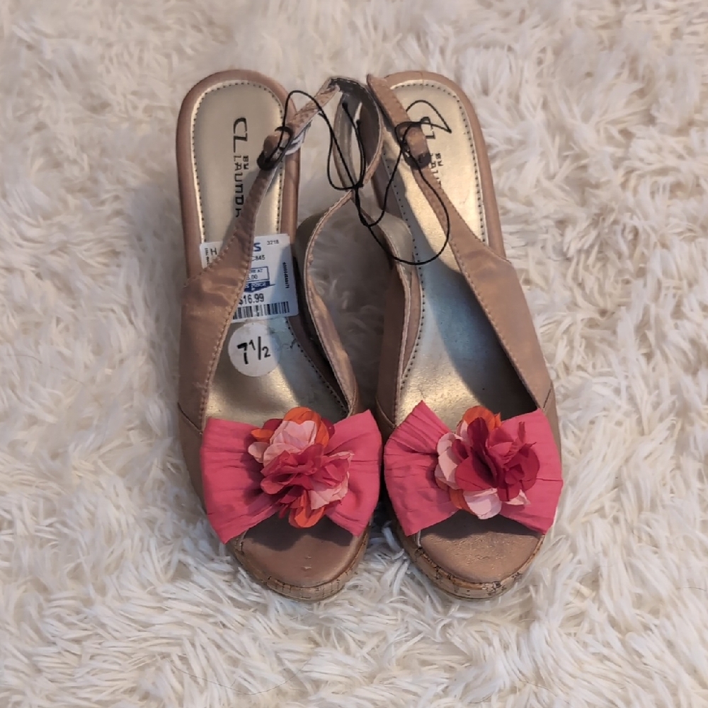 CL by Laundry Women's Tan and Pink Espadrille Sandals